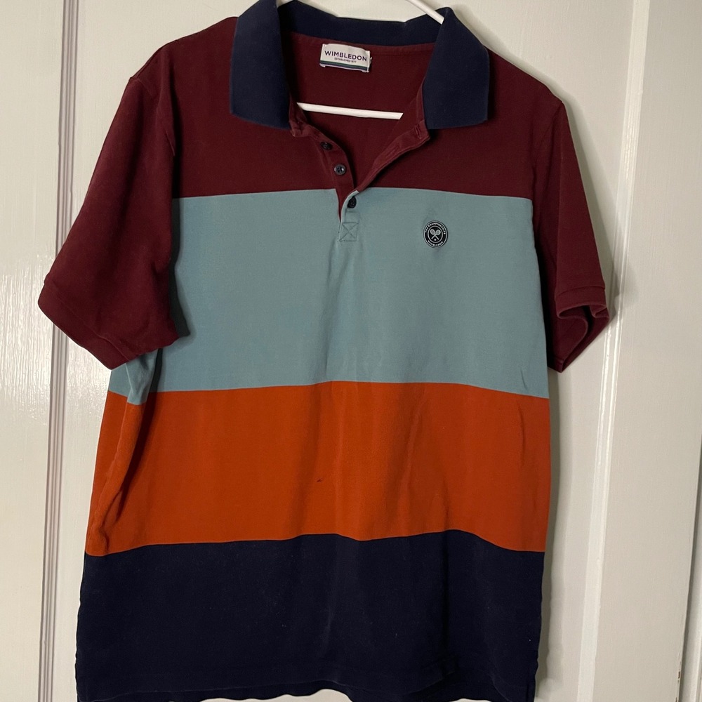 Wimbledon Mens Polo Shirt‎ Color Block 100% Cotton Short Sleeve Casual medium